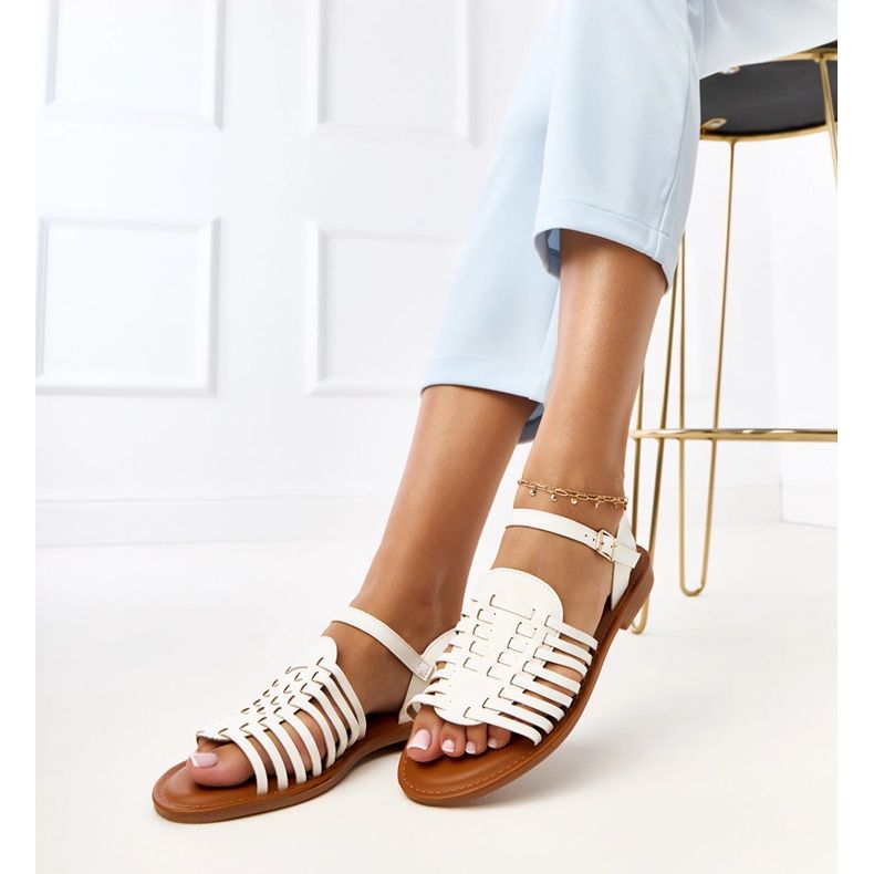 Sandales romaines plates enverlay blanc 1