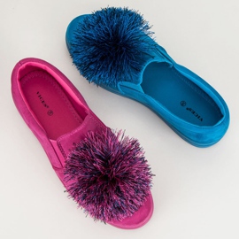 Vices Slipons en daim avec pompon bleu 1
