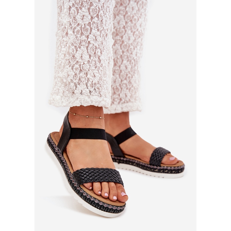 Boto Sandales féminines avec tresse sur la plate-forme décorée Black Velara le noir 1 Boto Sandales féminines avec tresse sur la plate-forme décorée Black Velara le noir 1