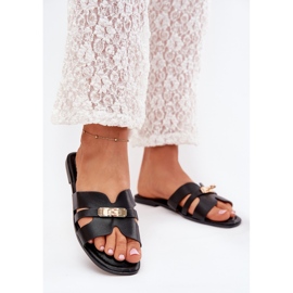 Boto Les tongs plats des femmes avec une sangle et un détail doré Kerenza noir 2