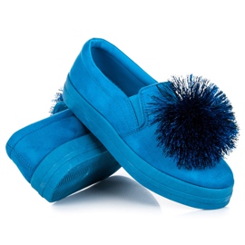 Vices Slipons en daim avec pompon bleu 3