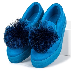 Vices Slipons en daim avec pompon bleu 4