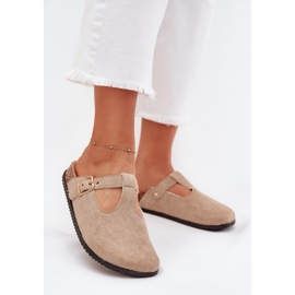 Boto Slippers Women's Clogs avec une pince dorée Lirina Beige 2