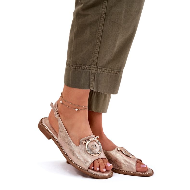 Sandales féminines élégantes avec décoration à talons plats S.Barski KV51-003 Or rose doré 1