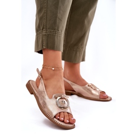 Sandales féminines élégantes avec décoration à talons plats S.Barski KV51-003 Or rose doré 2