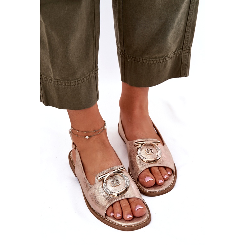 Sandales féminines élégantes avec décoration à talons plats S.Barski KV51-003 Or rose doré 4
