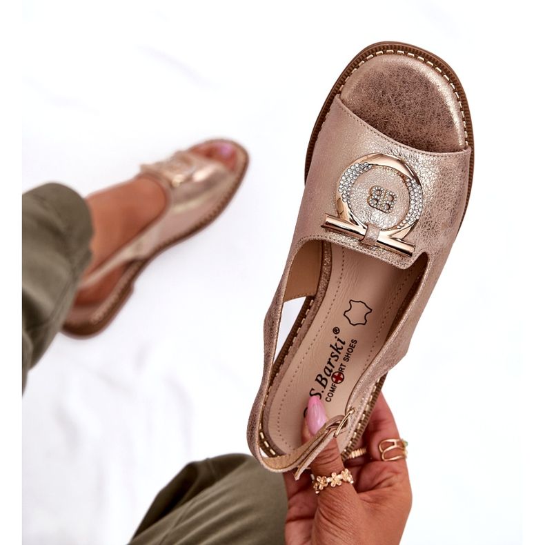 Sandales féminines élégantes avec décoration à talons plats S.Barski KV51-003 Or rose doré 5