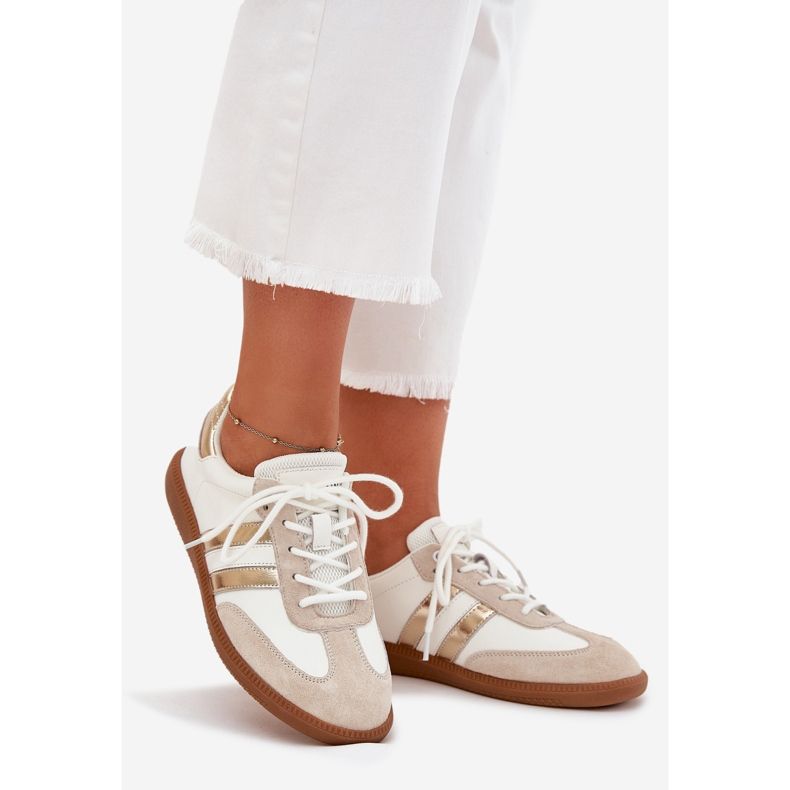 Boto Sneakers blancs et dorés pour femmes en cuir bas Ismina 1