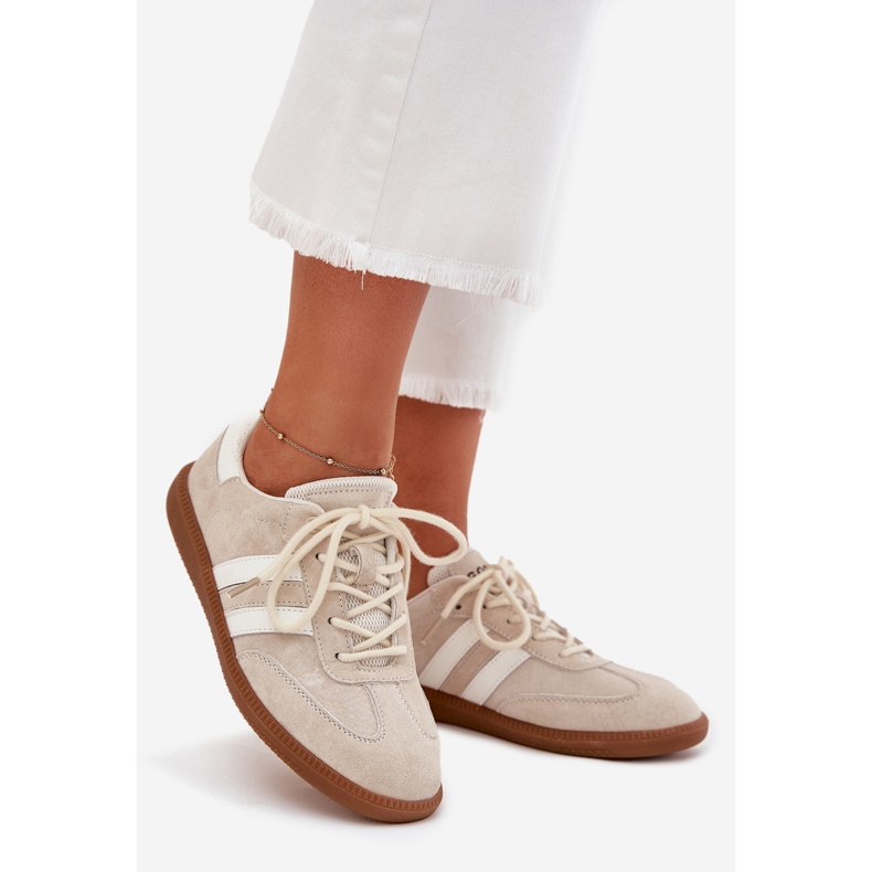 Boto Baskets féminines en cuir bas beige ismina 1