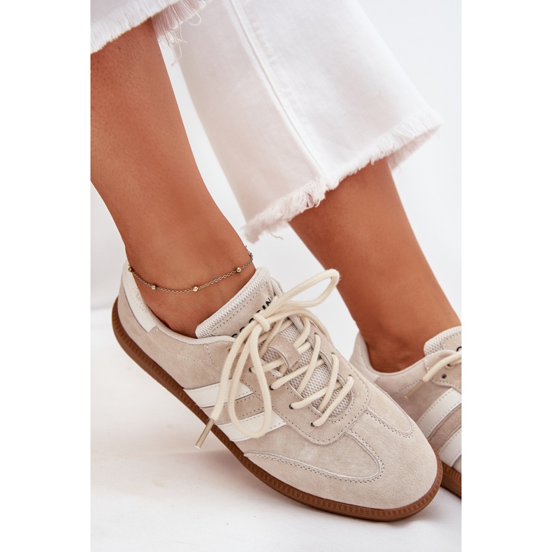 Boto Baskets féminines en cuir bas beige ismina 2
