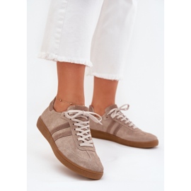 Zazoo n1068 en daim basse baskets sombres féminines beige 3