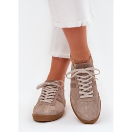 Zazoo n1068 en daim basse baskets sombres féminines beige 4