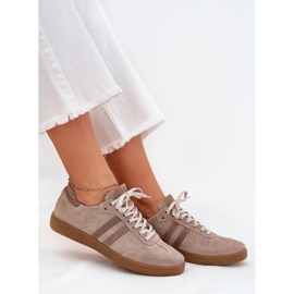 Zazoo n1068 en daim basse baskets sombres féminines beige 8