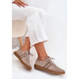 Zazoo n1068 en daim basse baskets sombres féminines beige 10