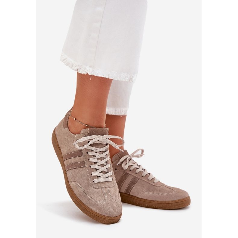 Zazoo n1068 en daim basse baskets sombres féminines beige 1