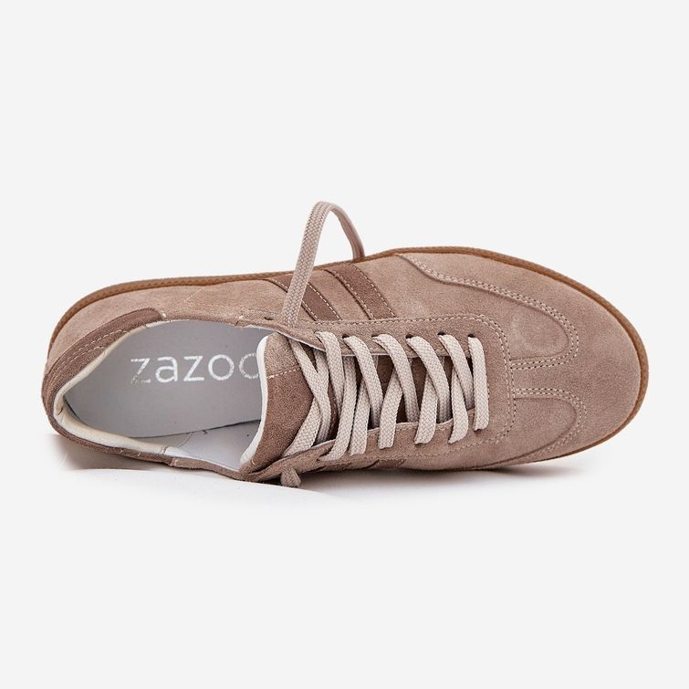 Zazoo n1068 en daim basse baskets sombres féminines beige 2