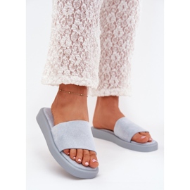 Boto Slippers pour femmes sur la plate-forme avec Eco Suede Light Blue Jorina bleu 2