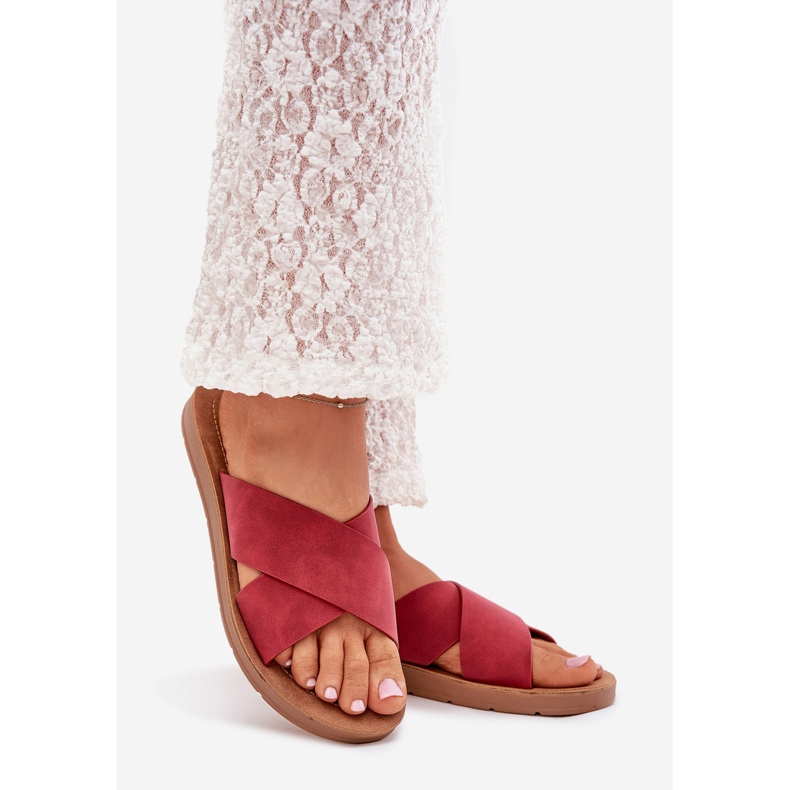 Boto Slippers pour femmes avec Bourgogne en cuir écologique Lorana rouge 1