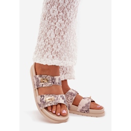 Boto Les tongs pour femmes à motifs sur la plate-forme Beige Sorina 1