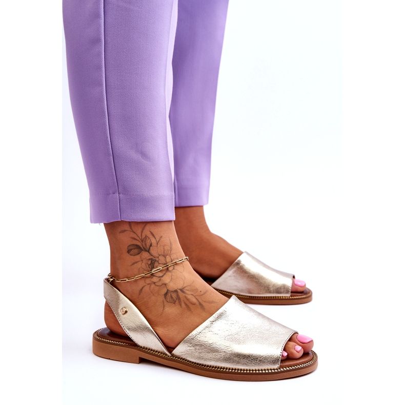 Zazoo Slip en cuir - Sandales métalliques en or pour femmes doré 4