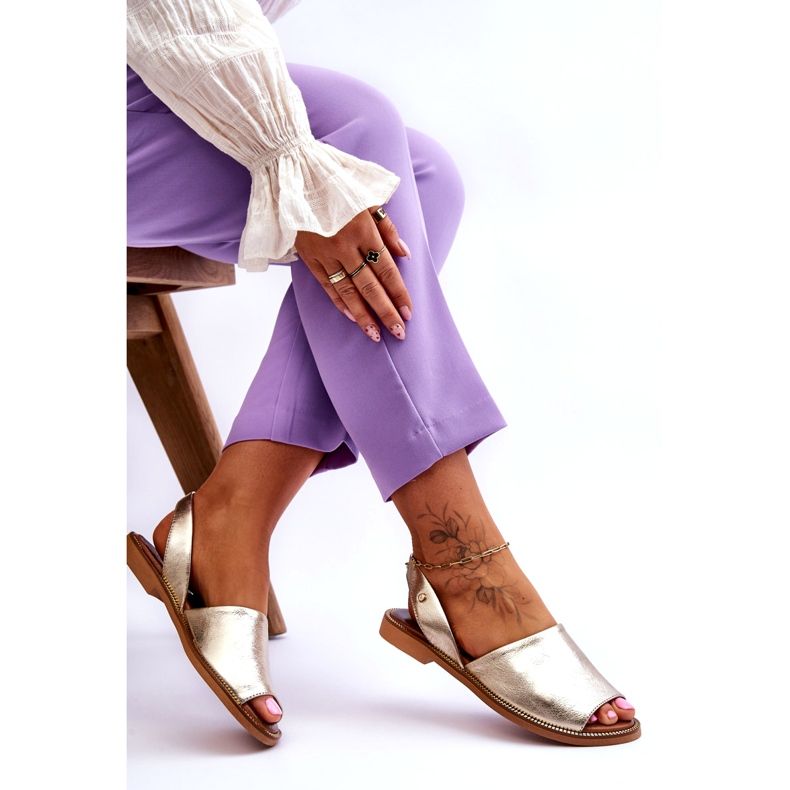 Zazoo Slip en cuir - Sandales métalliques en or pour femmes doré 3