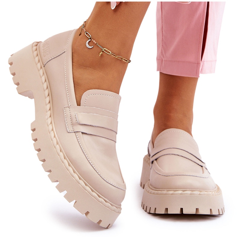 Big Star Women LL274457 Moocasins en cuir beige 5