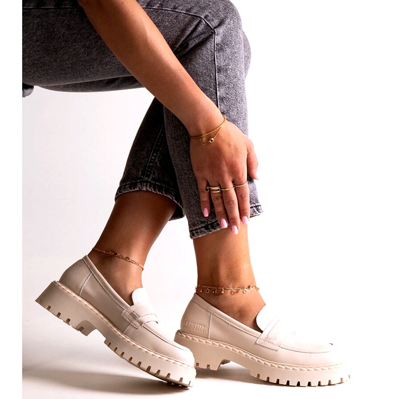 Big Star Women LL274457 Moocasins en cuir beige 7
