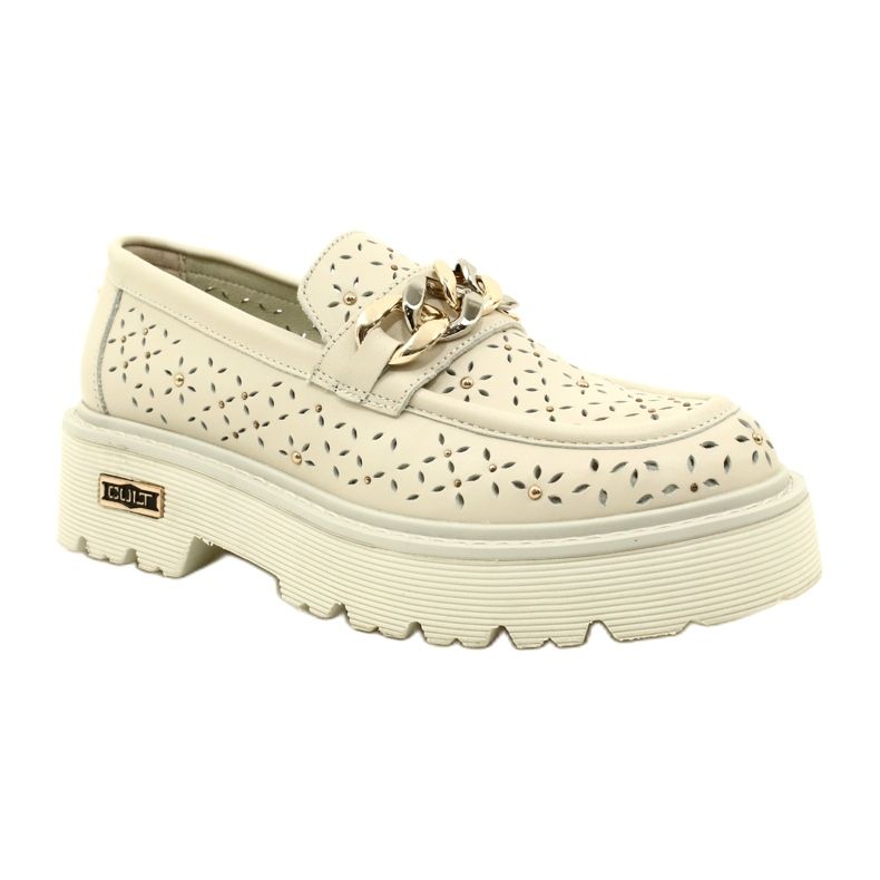 Locons pour femmes en cuir OpenWork sur la plate-forme avec décoration CLW319405 Beige 1 Locons pour femmes en cuir OpenWork sur la plate-forme avec décoration CLW319405 Beige 1