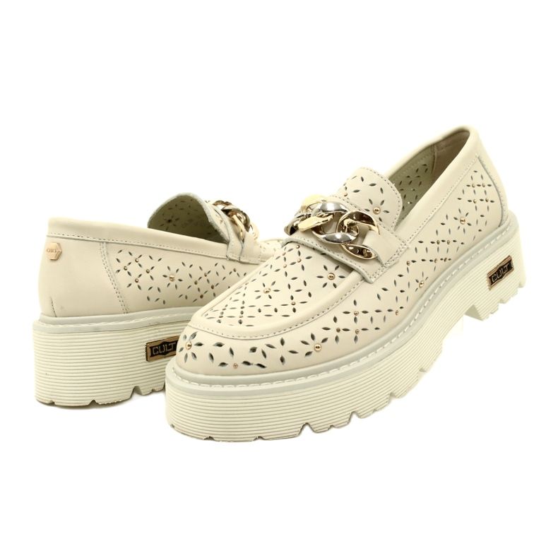 Locons pour femmes en cuir OpenWork sur la plate-forme avec décoration CLW319405 Beige 4 Locons pour femmes en cuir OpenWork sur la plate-forme avec décoration CLW319405 Beige 4