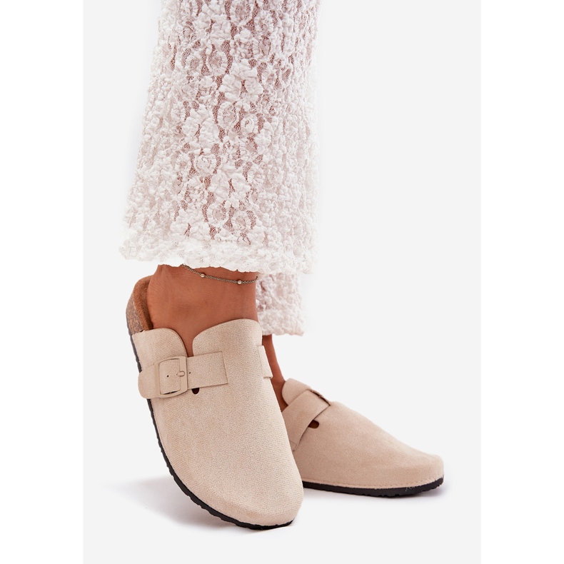 Boto Slippers pour femmes et plate-forme en liège avec une serrette d'argile klarae beige 1