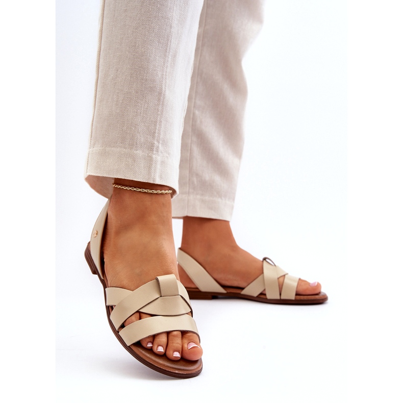 Zazoo 40185 Sandales à enfiler en cuir confortables, Beige 1