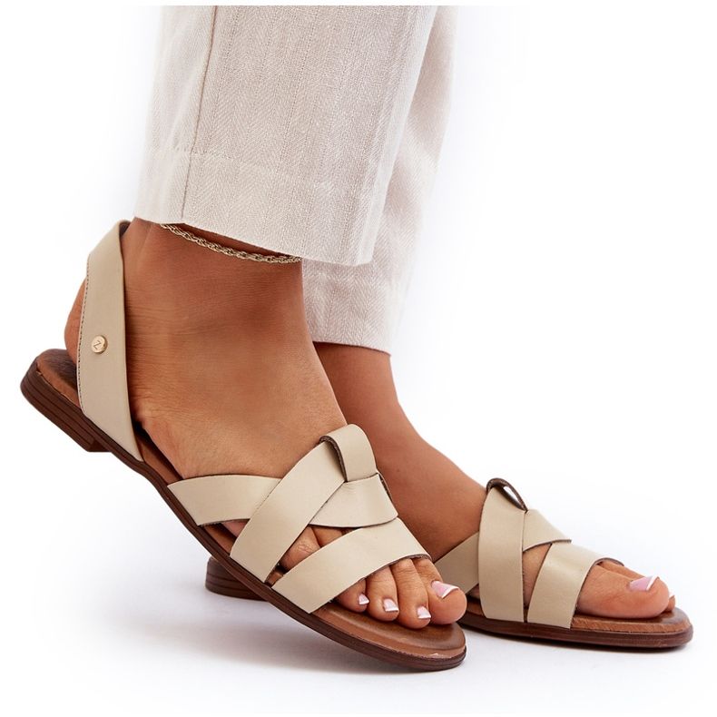 Zazoo 40185 Sandales à enfiler en cuir confortables, Beige 5