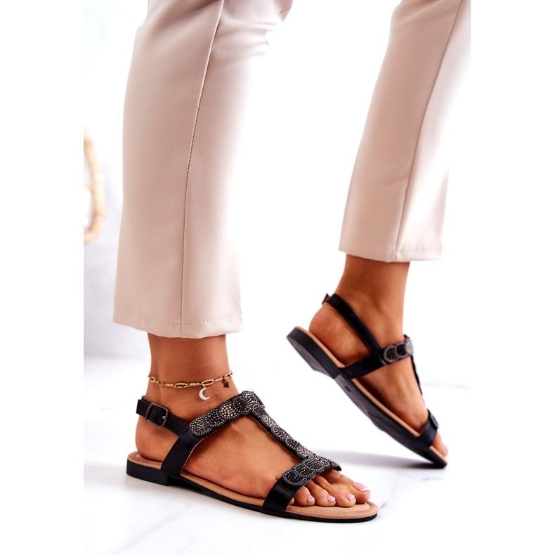 S.Barski Sandales féminines aux strass noires le noir 3