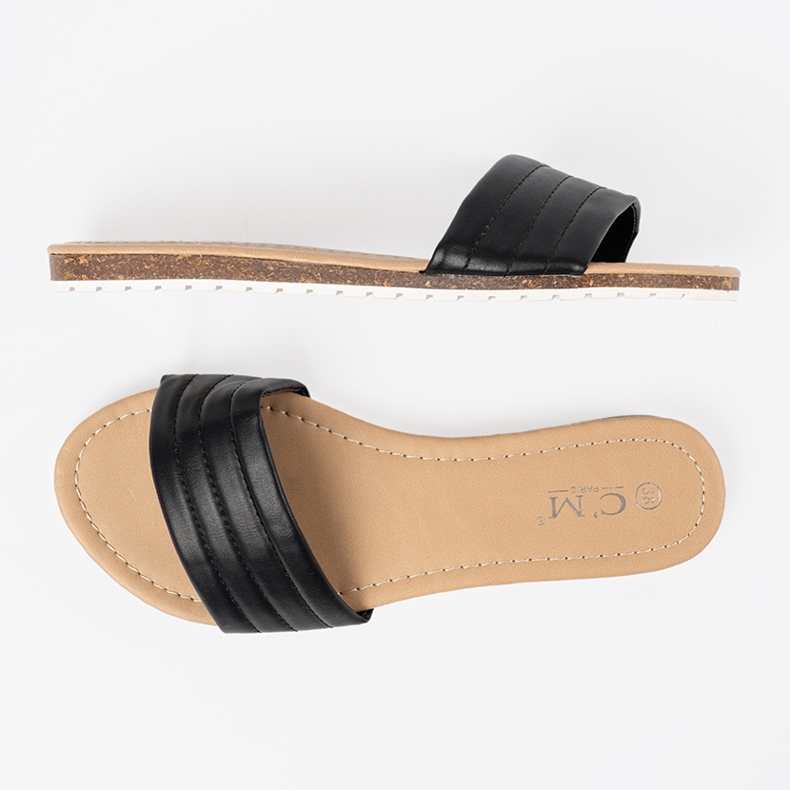 Shelvt Les tongs noirs féminins classiques sur une semelle plate 1