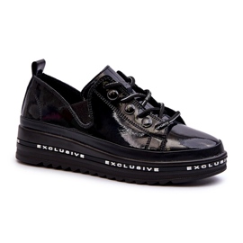 S.Barski Chaussures pour femmes en dentelle sur la plate-forme de Naturous Leather S. Barski LR620 Black le noir 1