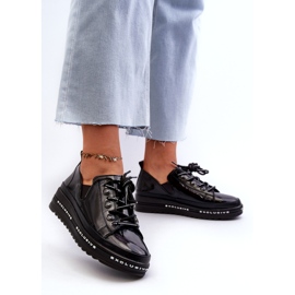 S.Barski Chaussures pour femmes en dentelle sur la plate-forme de Naturous Leather S. Barski LR620 Black noir 3