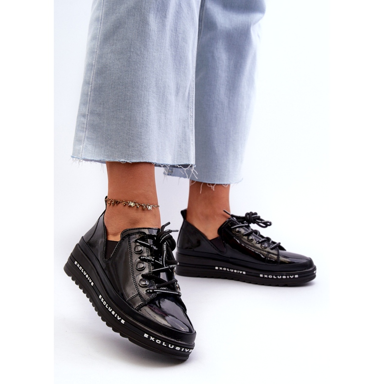 S.Barski Chaussures pour femmes en dentelle sur la plate-forme de Naturous Leather S. Barski LR620 Black le noir 3