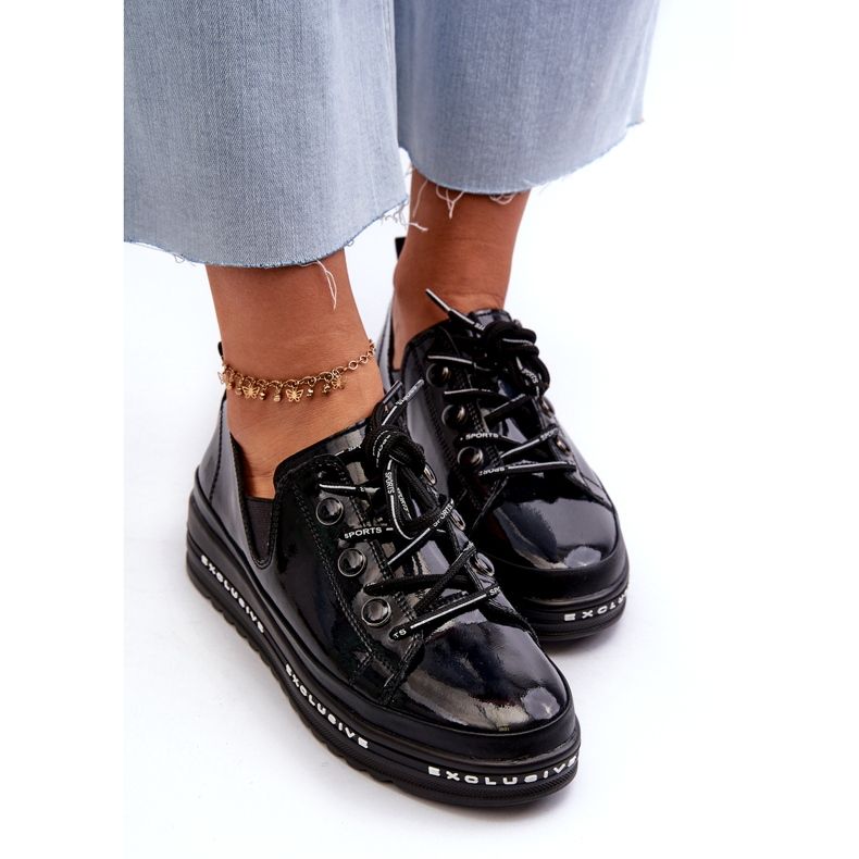 S.Barski Chaussures pour femmes en dentelle sur la plate-forme de Naturous Leather S. Barski LR620 Black le noir 4