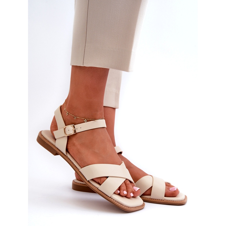 S.Barski Sandales pour femmes plates avec écot-cuir S. Barski KV27-003 beige 1