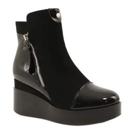 Bottes en daim pour femmes sur une plate-forme de coin / épaisse H2180 noir 2