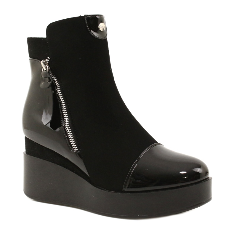 Bottes en daim pour femmes sur une plate-forme de coin / épaisse H2180 noir 2