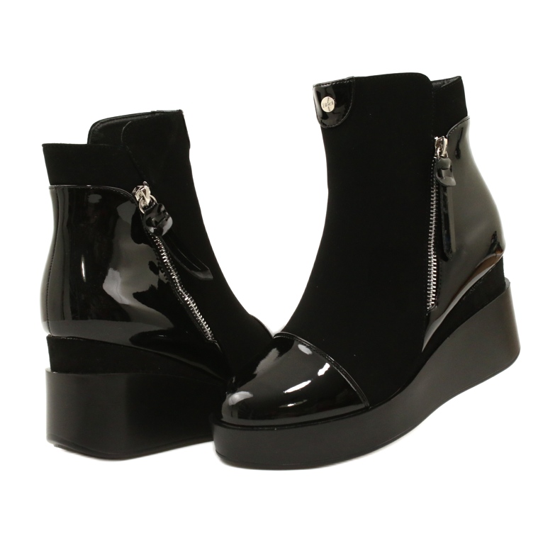 Bottes en daim pour femmes sur une plate-forme de coin / épaisse H2180 le noir 5