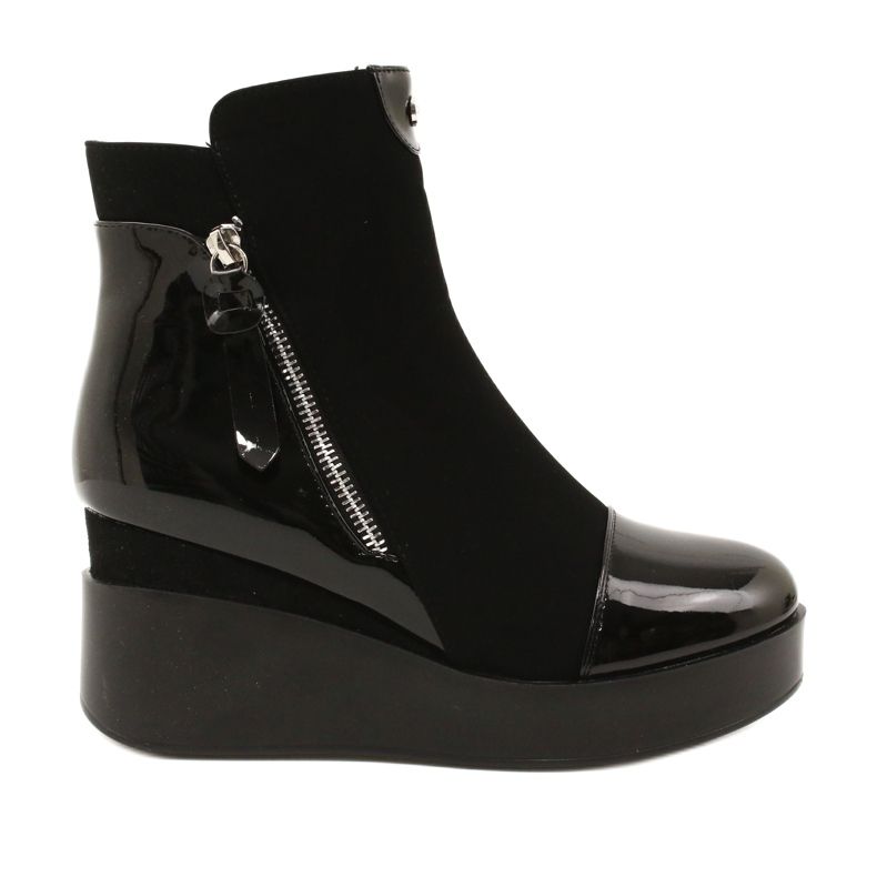 Bottes en daim pour femmes sur une plate-forme de coin / épaisse H2180 noir 1