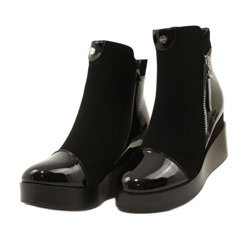 Bottes en daim pour femmes sur une plate-forme de coin / épaisse H2180 le noir 4