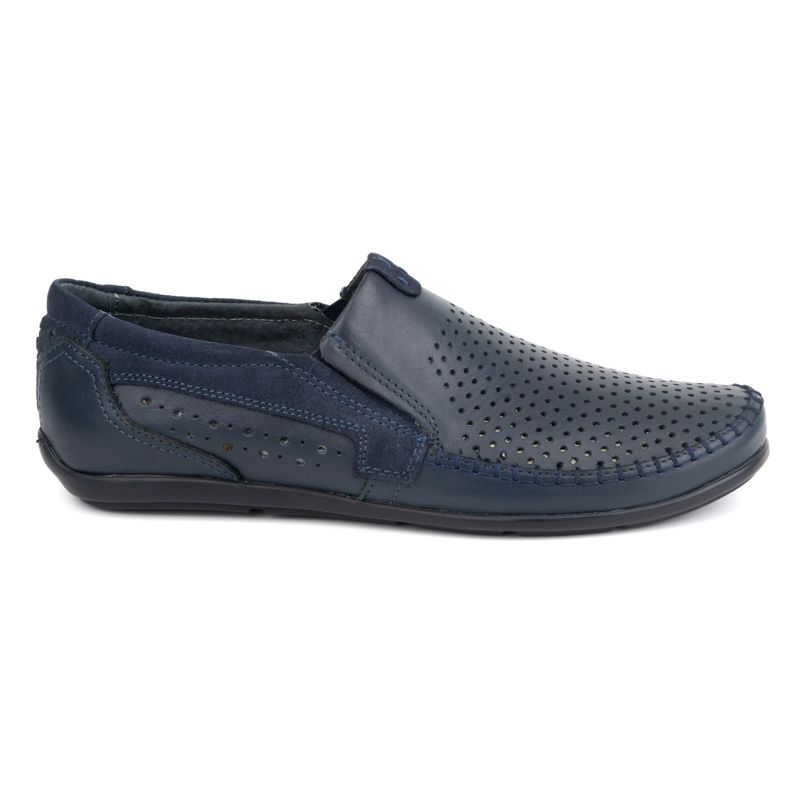 Olivier Mocassins homme en cuir ajouré 0525, bleu marine 1