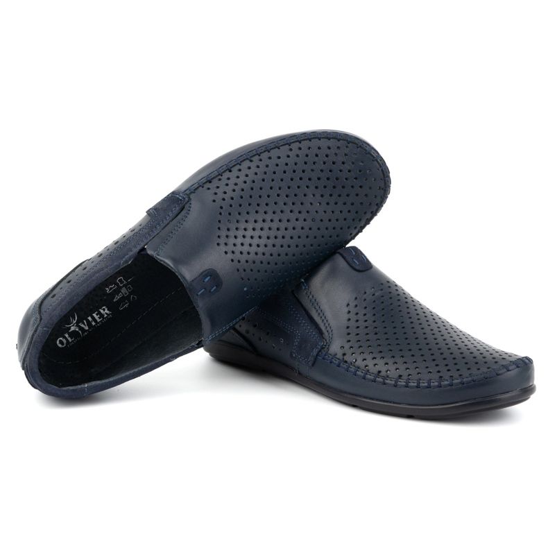 Olivier Mocassins homme en cuir ajouré 0525, bleu marine 5