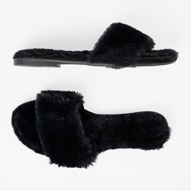 Seastar Les tongs noirs avec une fourrure douce le noir 5