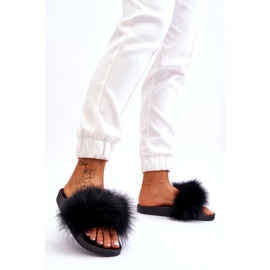 Flip de caoutchouc pour femmes -flops avec fourrure noire le noir 3