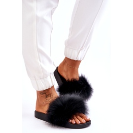 Flip de caoutchouc pour femmes -flops avec fourrure noire le noir 2
