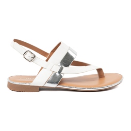 Shelvt Sandales blanches et argentées avec une large ceinture multicolore 1
